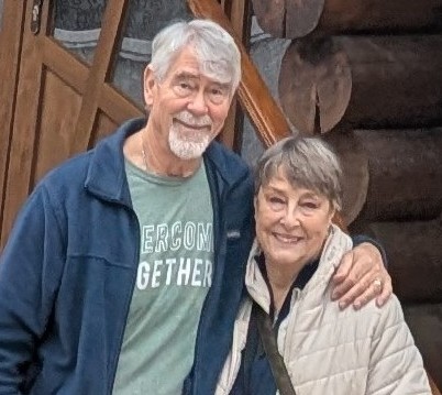 Chris and Rahnella outside a Ukrainian Orthodox church.